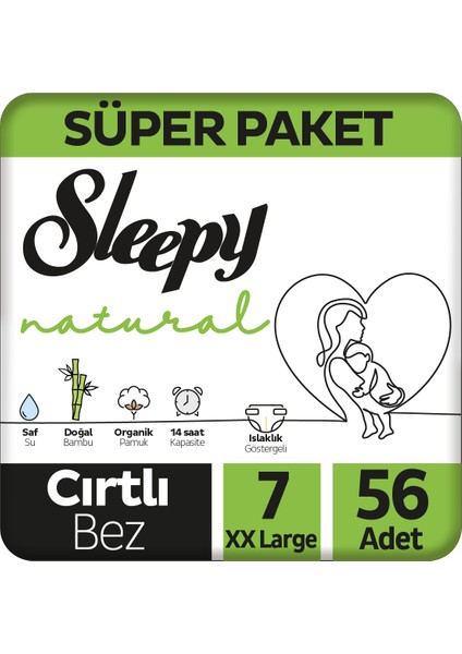 Natural Süper Paket Bebek Bezi 7 Numara XXLarge 56 Adet