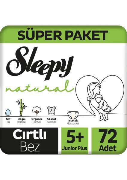 Natural Süper Paket Bebek Bezi 5+ Numara Junior Plus 72 Adet