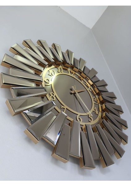 Güneş Twins Golden Latin Bronze Model Altın Bronz Renk 70 Cm Dekoratif Aynalı Duvar Saati modelleri