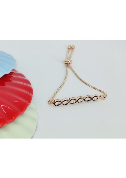 Gold Renk Zirkon Taşlı Üçlü Sonsuzluk Asansörlü