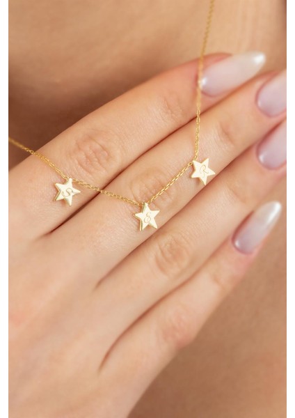 Kadın 925 Ayar Gümüş Yıldızlı Harf Kolye