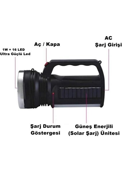 AYT Çözüm 30 W Solar El Feneri, Güneş Enerjili, Pilsiz El Feneri