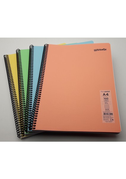 My Note Flex Pastel A4 Spiralli 100 Yaprak Kareli 4'lü Paket