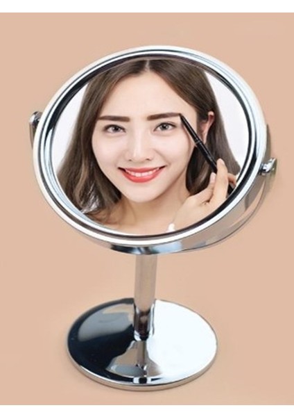 Mini Boy Krom Kaplama 5x Büyüteçli Masa Aynası Dekoratif Makyaj Aynası Çift Taraflı Metal Ayaklı