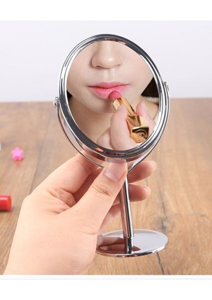 AYN-101 Krom Büyüteçli Taşınabilir Mini Çift Taraflı Makyaj Aynası Oval - Standlı Seyahat Aynası