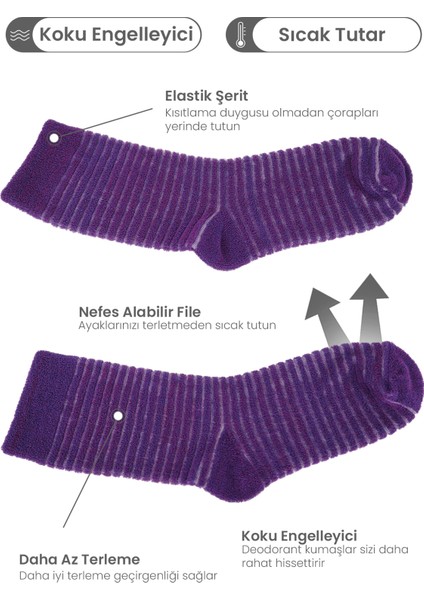 2 Çift Mor Gri Kışlık Bayan Peluş Havlu Çorap