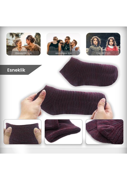 3 Çift Bordo Bej Sütlü Kahve Renkli Kadın Havlu Bölgesel Patik Çorap
