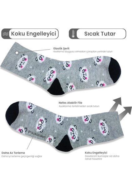 Black Arden Socks 2 Çift Panda  Desen Bayan Soket Çorap