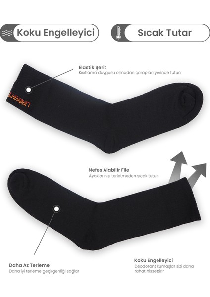 Black Arden Socks Siyah Tek Çift Erkek Termal Havlu  Soket Çorap