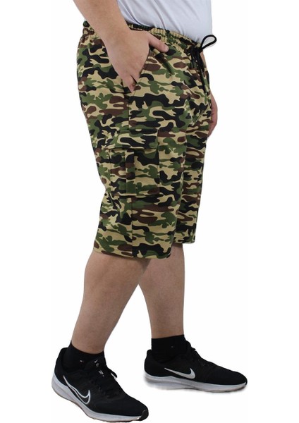 Mocgrande Büyük Beden Commando Camouflage Erkek Penye Şort 23606 Bej