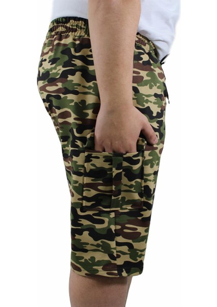 Mocgrande Büyük Beden Commando Camouflage Erkek Penye Şort 23606 Bej