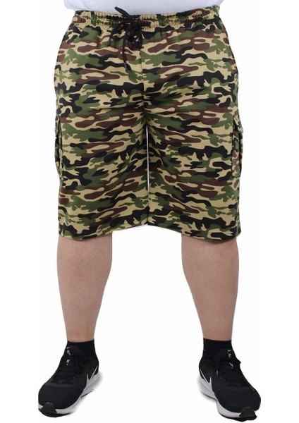 Mocgrande Büyük Beden Commando Camouflage Erkek Penye Şort 23606 Bej