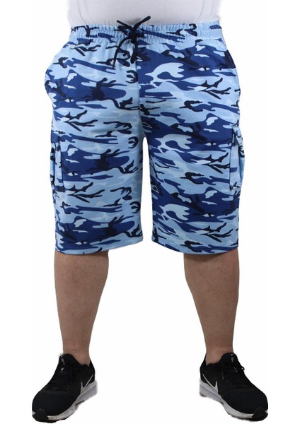 Mocgrande Büyük Beden Commando Camouflage Erkek Penye Şort 23606 Marin