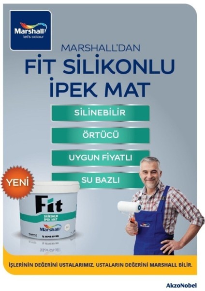 Fit Silikonlu İpek Mat Silinebilir Duvar Boyası 2.5 Lt + Marshall Fit Extra Tavan Boyası 3.5 kg + Duvar Boyama Seti fiyatları