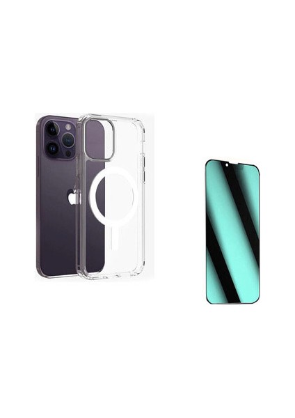 iPhone 13 Pro Magsafe Destekli Şeffaf Kılıf+ Hayalet Nano Ekran Koruyucu