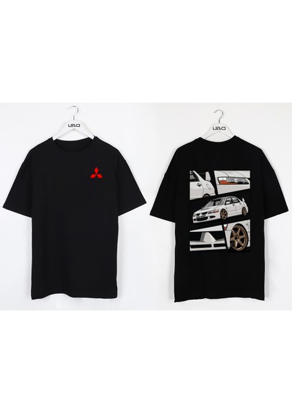 Oversize Siyah Mitsubishi Evo Özel Siyah T-Shirt