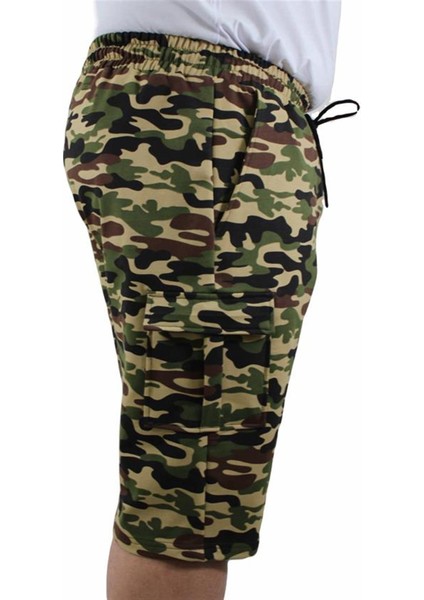 Büyük Beden Commando Camouflage Erkek Penye Şort 23606 Bej