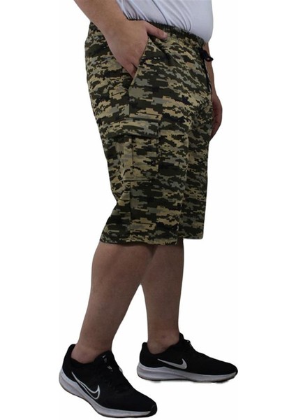 Büyük Beden Commando Camouflage Erkek Penye Şort 23606 Askeri Yeşil