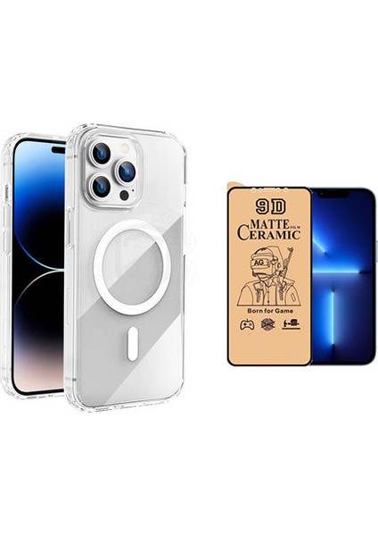 iPhone 11 Pro Magsafe Destekli Şeffaf Kılıf +Mat Seramik Nano Ekran Koruyucu