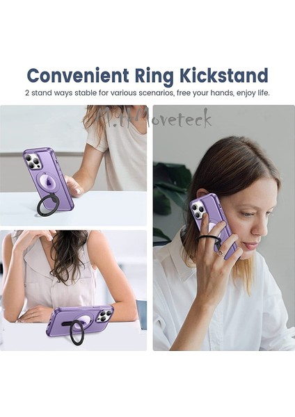 Apple Iphone 14 Pro Uyumlu Kılıf Magsafe Şarj Özellikli Mag Standlı Büyüteç Merçek Halkalı Rock Serisi Logo Gösterir Case indirimleri