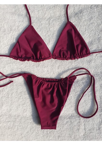 Mürdüm Büzgülü Üçgen Tanga Bikini