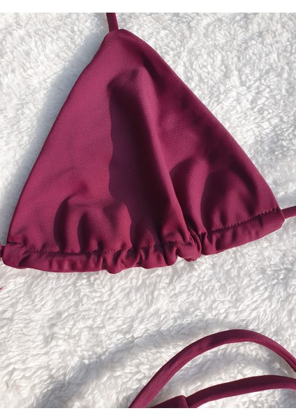 Mürdüm Büzgülü Üçgen Tanga Bikini