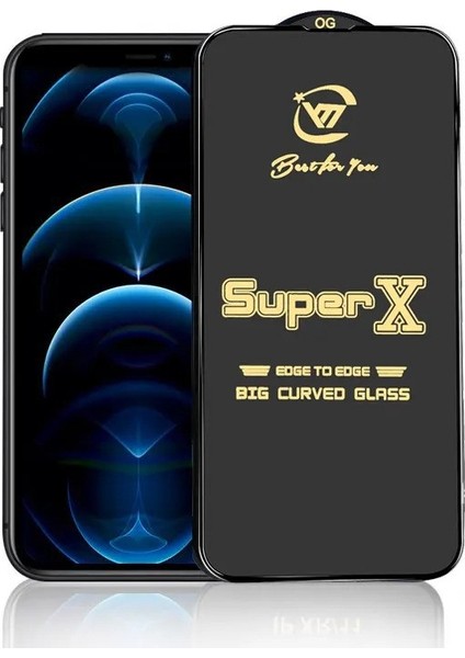 iPhon 12 Pro Max Super x Kavisli Ekran Koruyucu kırılmaz Cam Ultra Kalınlık 0.40MM