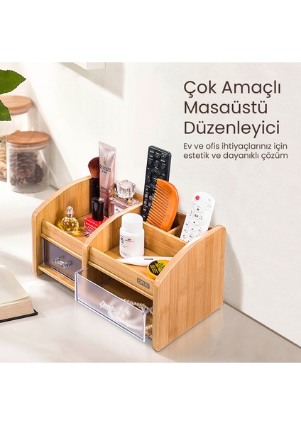 Daxı DX-404 Bambu Desenli Ahşap Kalemlik, Masaüstü Düzenleyici