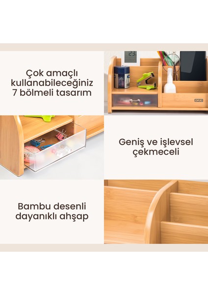 Daxı DX-403 Bambu Desenli Ahşap Kalemlik, Masaüstü Düzenleyici