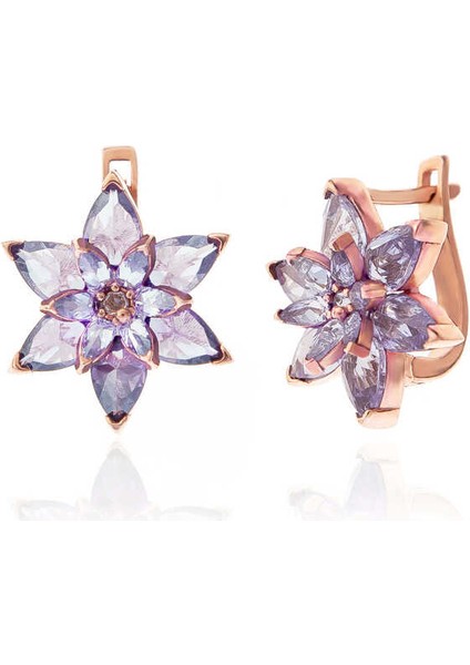 Gümüş Rose Lila Lotus Çiçeği Sallantılı Kadın Küpe
