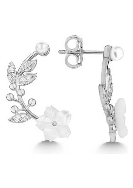 Gümüş Sedef Çiçek Çivili Kadın Küpe