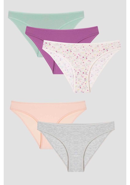 Renkli Çiçek Desenli 5li Slip Külot
