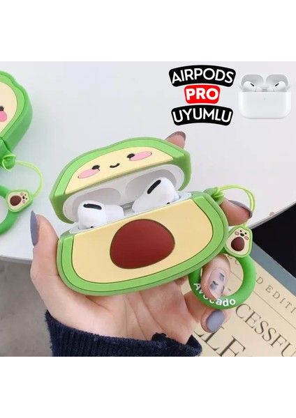 Airpods Pro Uyumlu Avokado Figürlü Koruyucu Kılıf, Darbeye Dayanıklı Kopçalı Silikon Avokado Kılıf