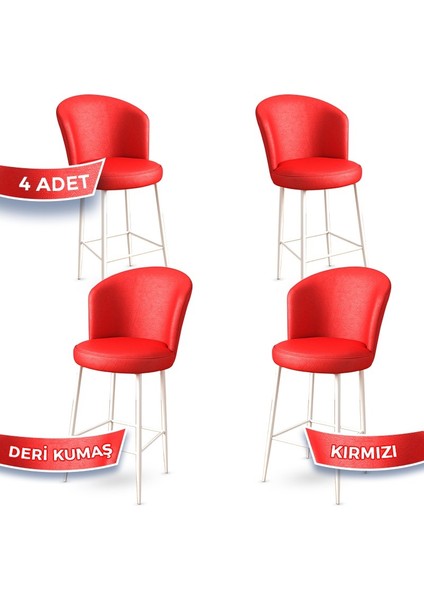 Concept Uras Serisi 4 Adet Deri Bar Sandalyesi Deri Ada Mutfak Sandalyesi Beyaz Metal Ayaklı