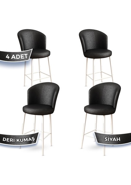 Concept Uras Serisi 4 Adet Deri Bar Sandalyesi Deri Ada Mutfak Sandalyesi Beyaz Metal Ayaklı