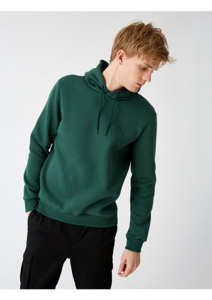 Erkek Yeşil Kapüsonlu Uzun Kollu Sweatshirt