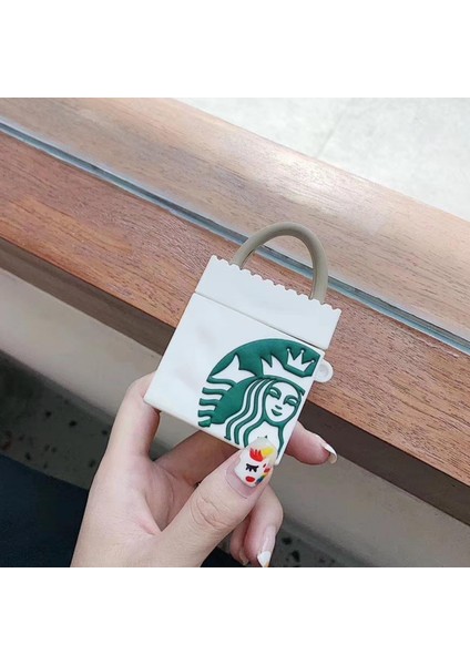 Airpods 1. ve 2. Nesil Uyumlu Starbucks Çanta Kopçalı Koruyucu Silikon Kılıf, Darbe Emici Kılıf indirimleri