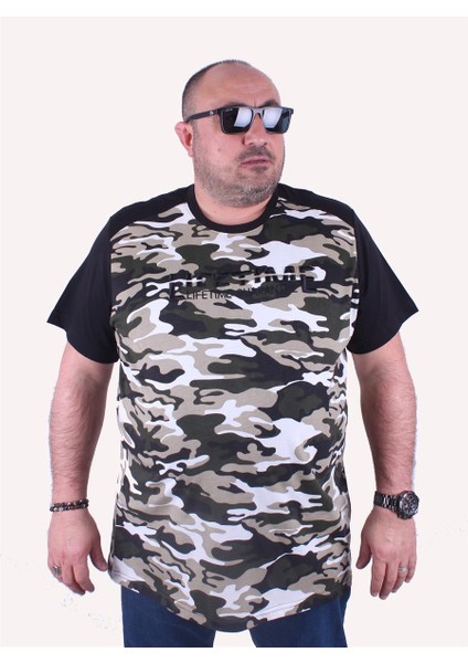 Moc Grande Mocgrande Büyük Beden Shoulder Line Camouflage Erkek Tişört 23147 Hakı