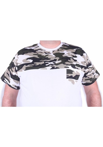 Mocgrande Büyük Beden Cepli Camouflage Erkek Tişört 23145 Beyaz