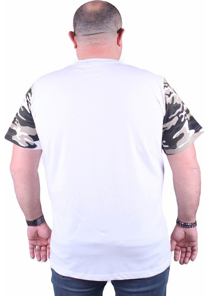 Mocgrande Büyük Beden Cepli Camouflage Erkek Tişört 23145 Beyaz