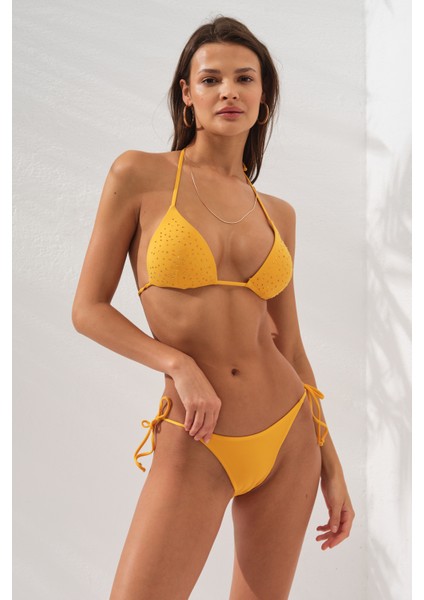 Üçgen Doldulu Brazilian Bikini Takım Hardal 231223