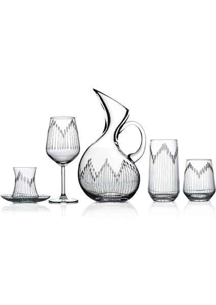 Kazaan 61 Parça Kesme Bardak Çeyiz Seti Ördek Karaflı Vega Desenli