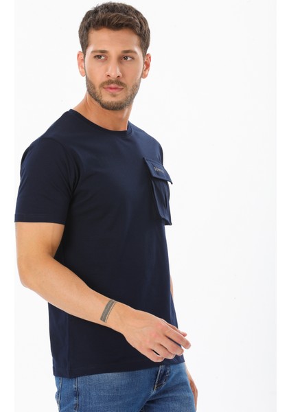 Erkek Garnili Cep Nakışlı Bisiklet Yaka T-Shirt