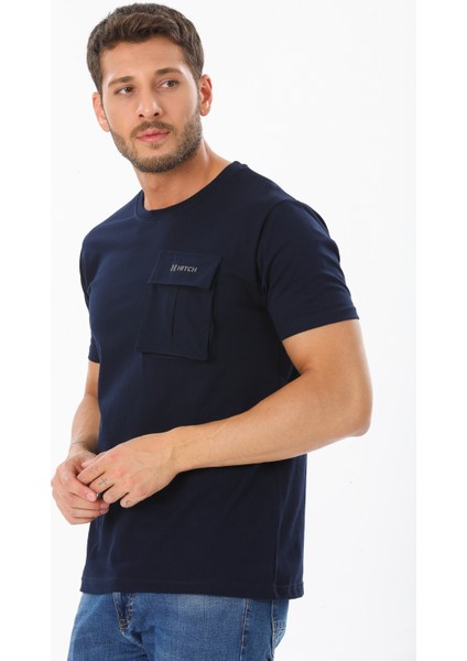 Erkek Garnili Cep Nakışlı Bisiklet Yaka T-Shirt