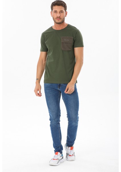 Erkek Garnili Cep Nakışlı Bisiklet Yaka T-Shirt