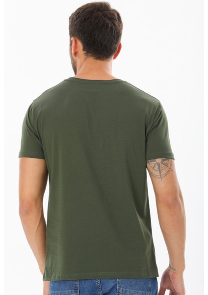 Erkek Garnili Cep Nakışlı Bisiklet Yaka T-Shirt