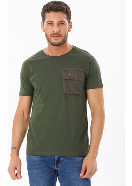 Erkek Garnili Cep Nakışlı Bisiklet Yaka T-Shirt