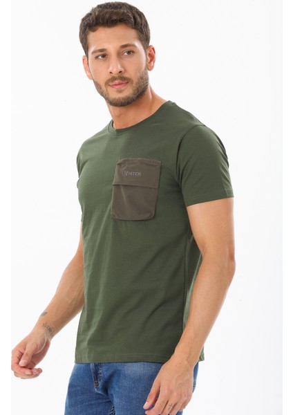 Erkek Garnili Cep Nakışlı Bisiklet Yaka T-Shirt