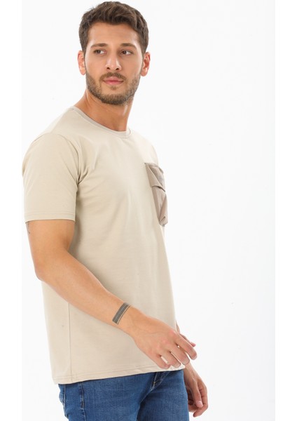 Erkek Garnili Cep Nakışlı Bisiklet Yaka T-Shirt modelleri