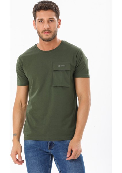 Erkek Garnili Cep Nakışlı Bisiklet Yaka T-Shirt